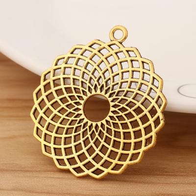 China Large Charm FASHIONABLE Gold Tibetan Cavity Open Filigree Flower Pendants For DIY Necklace Jewelry Making Accessories for sale