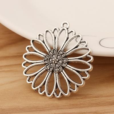 China TRENDY Tibetan Silver Cavity Filigree Flower Charms Pendants For Necklace Jewelry Making Findings 38x35mm for sale