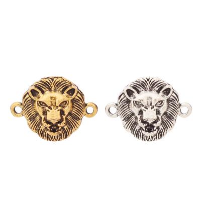 China Popular Tibetan Silver/Gold Lion Head Connector Charms For Bracelet Jewelry Making Accessories 25x19mm for sale