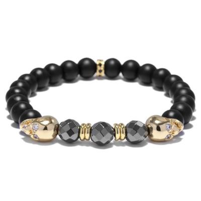 China Handmade Matte Black Onyx Hiphop Fashion Bracelet Men Stone Skull (MB18030) for sale