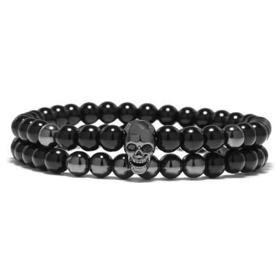 China High Quality Casual/Sporty 2PCS CZ Micro Pave Brass Stones Beads Bracelet Skull Bracelet Men (MB18029) for sale