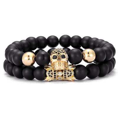 China CLASSIC Gifts For Friend Gifts For Dad Stone Matte Skull Stone Beaded Beads Simple Wholesale Onyx Men Bracelet (MB18181) for sale