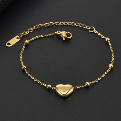 China FASHIONABLE New Arrival Hot Sale 18K Gold Plated Stainless Steel Bracelet For Women Minimalist Love Heart Charm Bracelet for sale