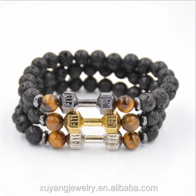 China Cute Barbell Charm Fitness Bracelet Live Lift Lava Stone Dumbbell Beaded Bracelet (CSB0135) for sale