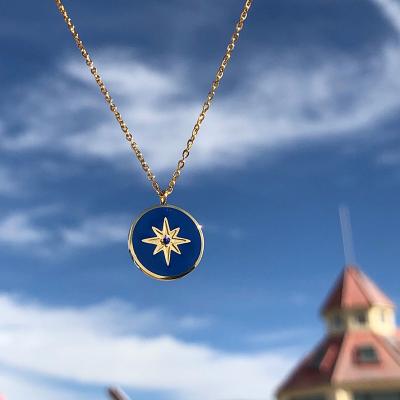 China FASHIONABLE Magical Good Luck Pendant Necklace Blue Star Amulet Enamel Ocean Octagon Compass Star Astrology Sign Necklace For Girls Woman for sale