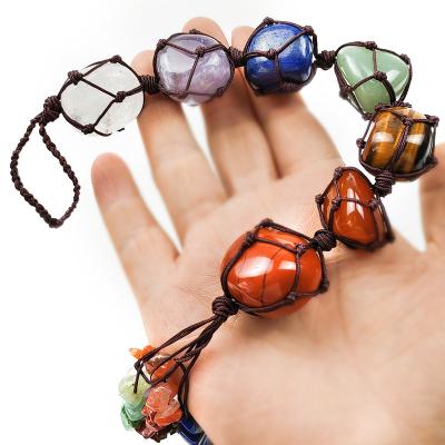 China Wholesale Europe Yoga Meditation 7 Chakra Crystals Hanging Decor Reiki Tumbled Gemstone Window Car Bag Hanging Ornament for sale