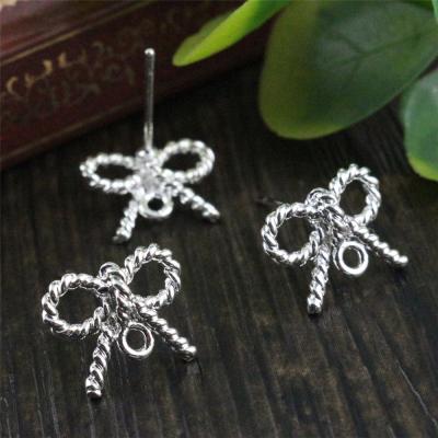 China DIY Earring Wire Hooks 10pcs/lot 13x10mm Bow Knot Bright Silver Plated Ear Hooks Earring Wires For Women Handmade Fashion Jewelry Earrings for sale