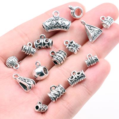 China DIY charms pedant for necklace bracelet earrings making 20pcs/lot handmade beads DIY bails pendants jewelry making DIY necklace antique silver color bails charm pendant bead bails for sale