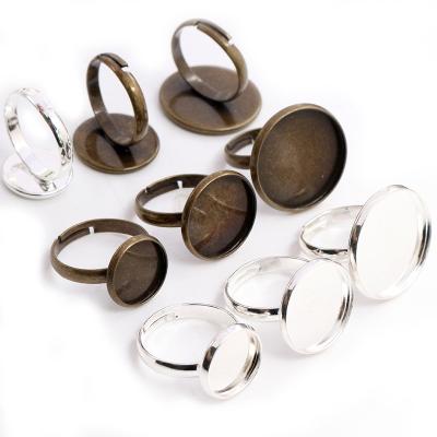 China DIY Bronze Silver Plated Cabochon Ring Settings Brass Adjustable Settings Ring Making Blank Base Sertting 10pcs/lot 12-20mm Ring Blank Base Fit 12-20mm for sale