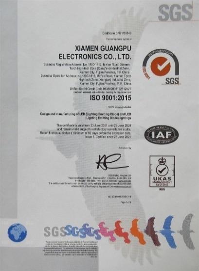 ISO9001 - Xiamen Guang Pu Electronics Co., Ltd.