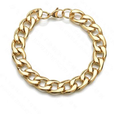 China TRUE 18K GOLD PLATING fashion trend stainless steel bracelet real gold plating smooth titanium texture Cuban chain ladies hand jewelry wholesale for sale