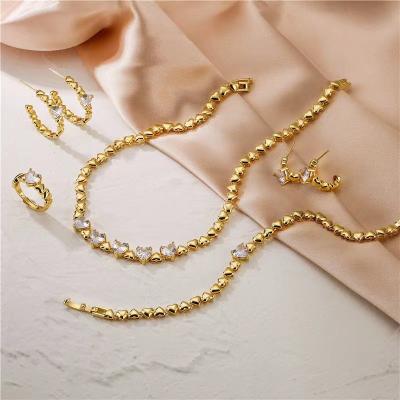 China High Quality Brass Jewelry Set Ring Earrings Bracelet Set Micro Necklace Women's Heart Jewelry Set Zircon Jewelry for sale