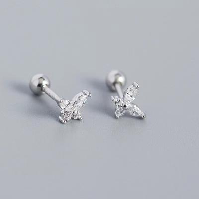 China Small Butterfly Stud Earrings 925 Sterling Silver Super Snap Ins Trend Ear Bone Studs Zircon Screw Earrings for sale