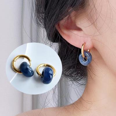 China TRENDY stainless steel earrings with natural stone texture and 18k gold plating for sale