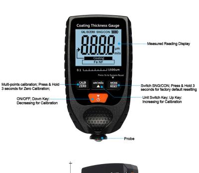 China Automotive Coating Thickness Gauge Car Paint Thickness Meter Car Paint Thickness Gauge Meet OEM&ODM Requirement 155*62*35 for sale