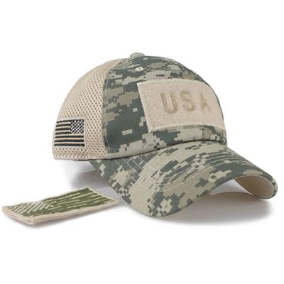 China Men's Summer Tactical Mesh Military Army Caps Constructed Trucker Hat COMMON Tactical Hats Camouflage Baseball Caps With USA Flag Patches Cotton for sale