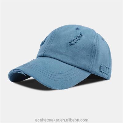 China COMMON Custom Color Baseball Cap High Quality 6 Panel Dad Hat Empty Distressed Blue Distressed Worn Hat for sale