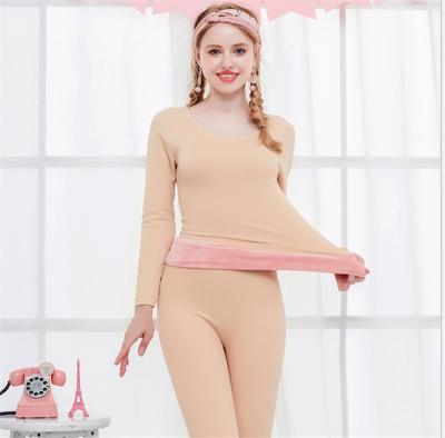 China Double Layer Body Thermal Soft Suit Round Collar With Velvety Thick Thermal Underwear For Women for sale