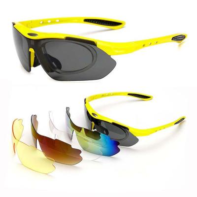 China Sports Sunglasses 5 Pieces Sets Outdoor Sports Cycling Glasses With PC Myopic Explosion Proof Sunglasses Wholesale for sale