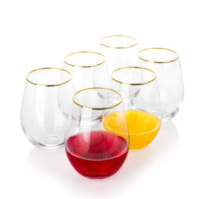 China Stemless Tritan Wine PET Wine Glass Stemless Glass Wine Goblet Cup With Gold Rim for sale