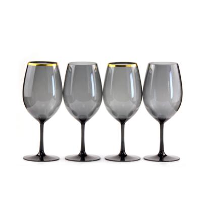 China Plastic Black Wine Glasses Black Goblet Wine Glass Wine Glasses With Gold Rim for sale