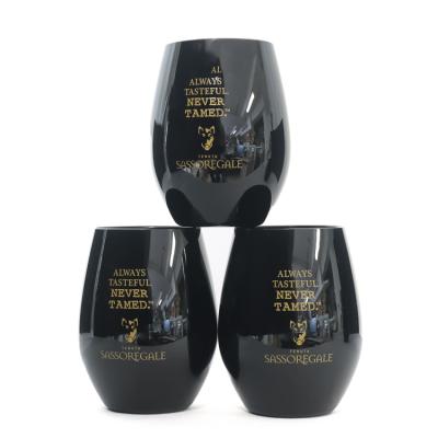 China Customized Plastic Wine Tumbler Black 8oz Stemless Unbreakable Plastic Wine Glass 4 Set for sale