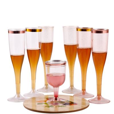 China Viable Gold Rim Portable Plastic Assembled Set Of Amazon Champagne Glass Goblets for sale