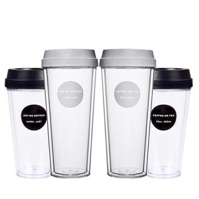 China 12oz/14oz/18oz Durable Reusable Double Wall Tumbler Plastic Clear Bubble Tea Cup Tumbler With Lid And Straw for sale