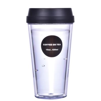 China Sustainable Reusable Insulate Double Wall Tumbler Mug Clear Plastic Coffee Mug Bubble Tea Cups With Lid for sale