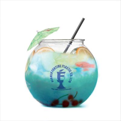 China High Capacity 46oz Viable Plastic Cocktail Fish Bowl Cup With Lid Plastic Fish Bowl Straw Cup for sale