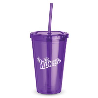 China Sustainable Reusable Bubble Tea Double Wall Tumbler Cups With Straw 24oz Plastic Drinks Cup With Straw for sale