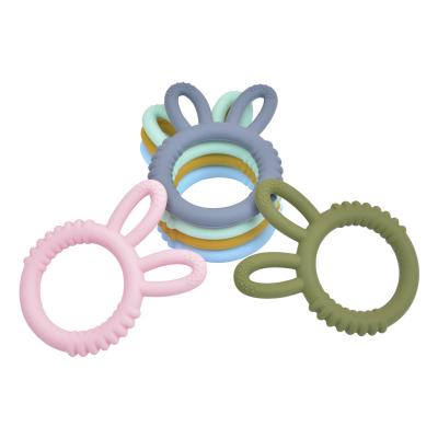 China Toy Organic Natural Bunny Rabbit Baby Teether Ring Pure Food Grade Silicone Soft Teething Toy for sale