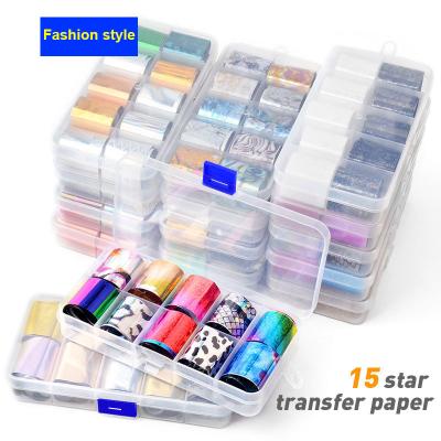 China 2.5X10cm New Design 17 Options 10pc/box Marble Nail Art Foil Stickers Transfer Paper Sky Nail Foil Roll Fashionable Starry Holographic Wrap Roll for sale