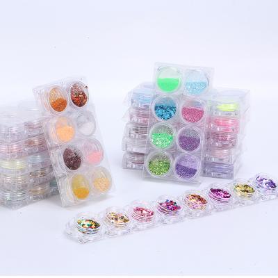 China Set 8pcs Durable Popular Colorful Square Bottle Shiny Glitter Glitter Flake Sprinkle Shaped Mix Nail Glitter For Nail Art Decoration for sale