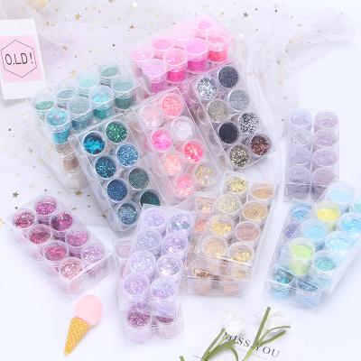 China Salon Products Shiny Professional Nail Glitter Rainbow Glitter Colored Sequin Flakes Acrylic Glitter Nail Decoration Powder Set for sale