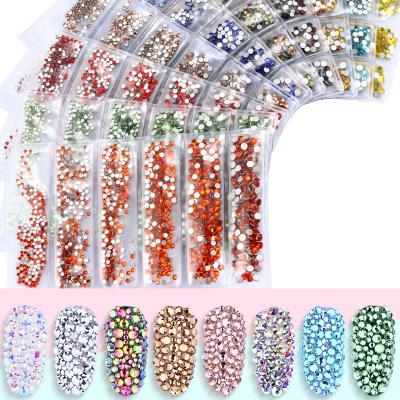 China Hot Sale Wholesale Flatback Mixed 6 Sizes SS4-SS12 3D Nail Art Decoration Glass Clear Pink Rose Gold ab Nail Crystal Rhinestone for sale