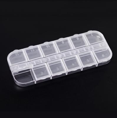 China 12 Grid Nail Art Decoration Plastic Box Small Nail Container Glitter Rhinestone Recyclable Clear Storage Box for sale