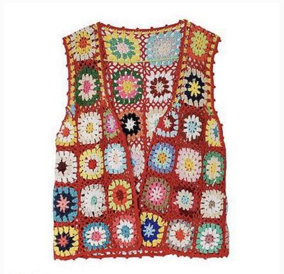 China Anti-pilling Hand Make Hollow Pattern Embroidery Vest Multicolor Splicing Women's Vest for sale