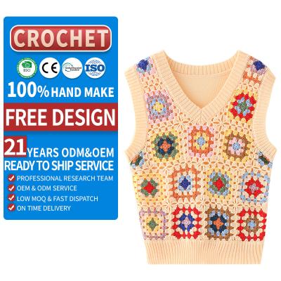 China Popular Multicolor Knitted Patchwork Embroidery Hollow Pattern Anti-pilling Women's Vest Sleeveless Vest for sale