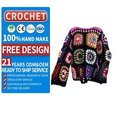 China Best-selling anti-pilling knitted embroidery hollow pattern multicolor splicing crochet upper women's sweater for sale