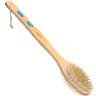 China Long Handle Wooden Handle Wet or Dry Skin Exfoliator Cleansing Back Brush with Soft and Stiff Bristle Support Joint for Men Women for sale