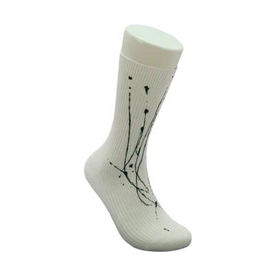 China Regular Style Men's White Cotton Socks with Customized Anti Slip and Ink Art Print for sale