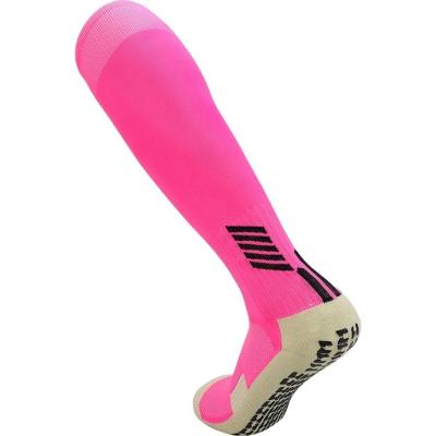 China Solid Polyamide Elastane Fabric Soft Anti Slip Soccer Sport Football Grip Long Socks for sale