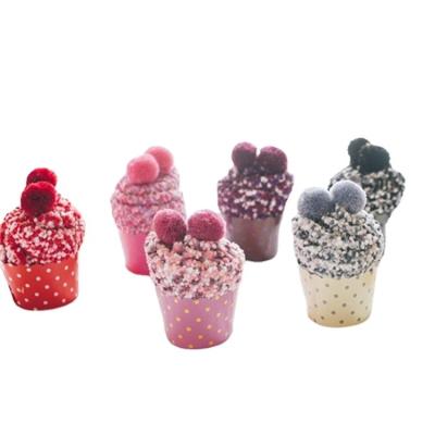 China Winter Coral Fleece Cup Cake Socks with Creative Accessory Ball Design and DOT Pattern for sale