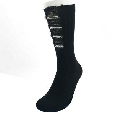 China Knitted Double Needle Cotton Crew Dress Socks for Women in Retro Beggar Black for sale