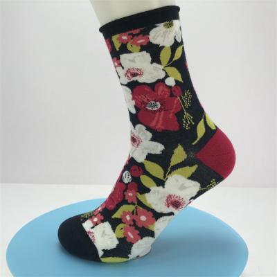 China Flower Print Bamboo Compression Socks Unisex Sport Socks for Breathable and Happy Feet for sale