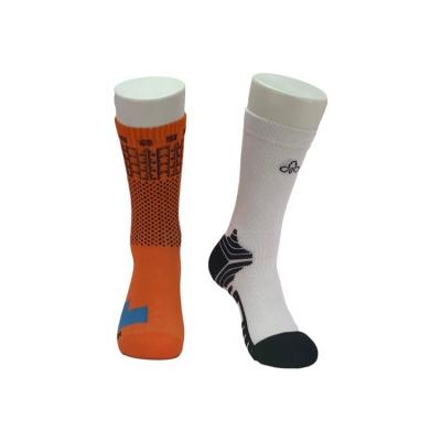 China Highly Attractive Orange White Combed Cotton Sport Anti Slip Grip Socks with Custom Logo for sale