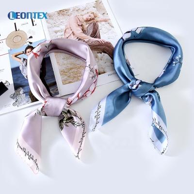 China Cheap 100 Polyester Satin Blue Rose Bandana Floral Custom Flower Neckerchief for sale