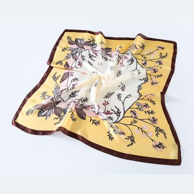 China 100 Polyester Women Satin Floral Custom Digital Print Silk Square Scarf For Hair Silk Scarf Custom Printing For Elegant Women for sale