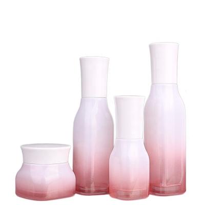 China Hot Selling PERSONAL CARE Gradient Glass Bottle Set Cosmetic Glass Jar And Bottle With 4 Different Capacity for sale